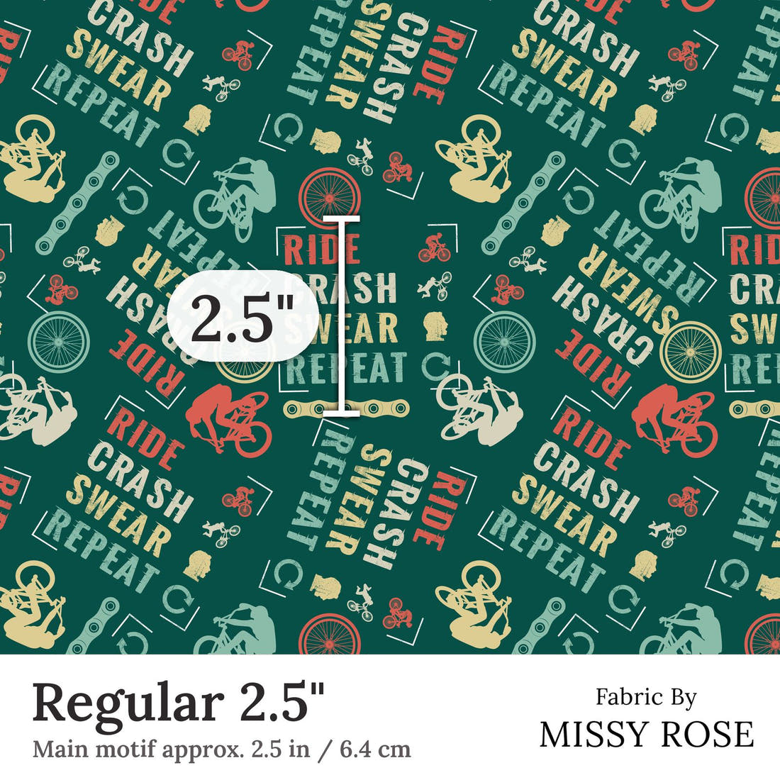Design 354 Mountain Bike Fabric Regular 2.5 inch print scale guide | Fabric by Missy Rose