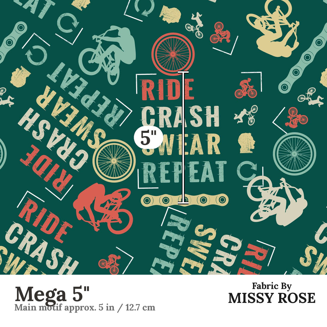 Design 354 Mountain Bike Fabric Mega 5" - print scale | Fabric by Missy Rose
