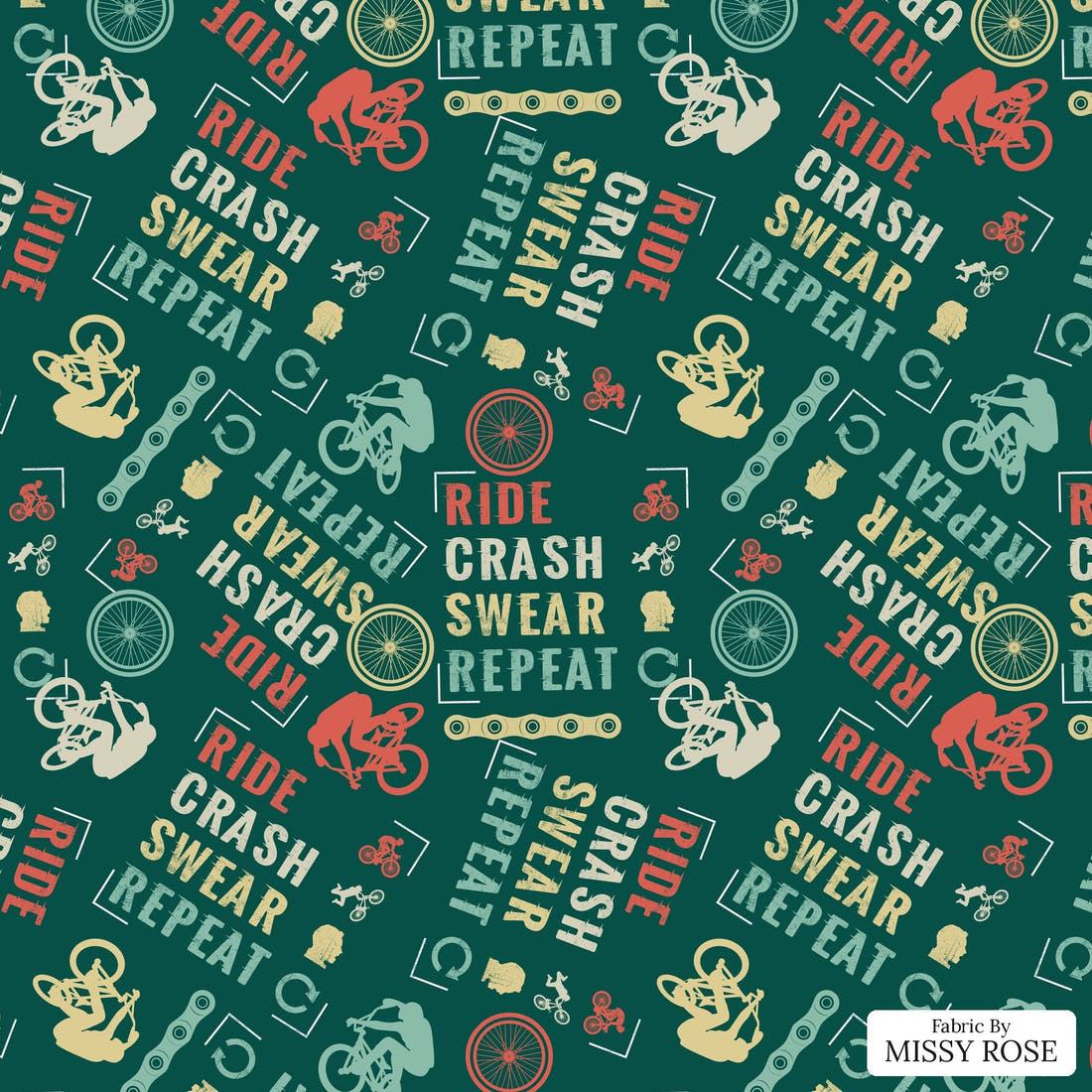 Design 354 Mountain Bike Fabric - flat view of the print, zoom in for detail | Fabric by Missy Rose