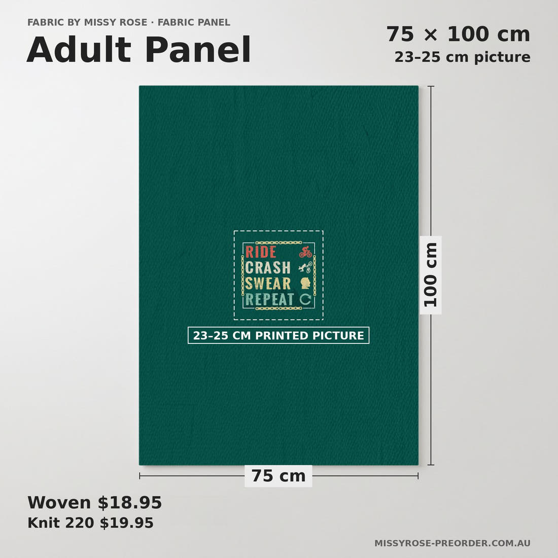 Design 354 Mountain Bike Panel adult panel sizing – 23–25 cm printed picture on 75 × 100 cm fabric | Fabric by Missy Rose