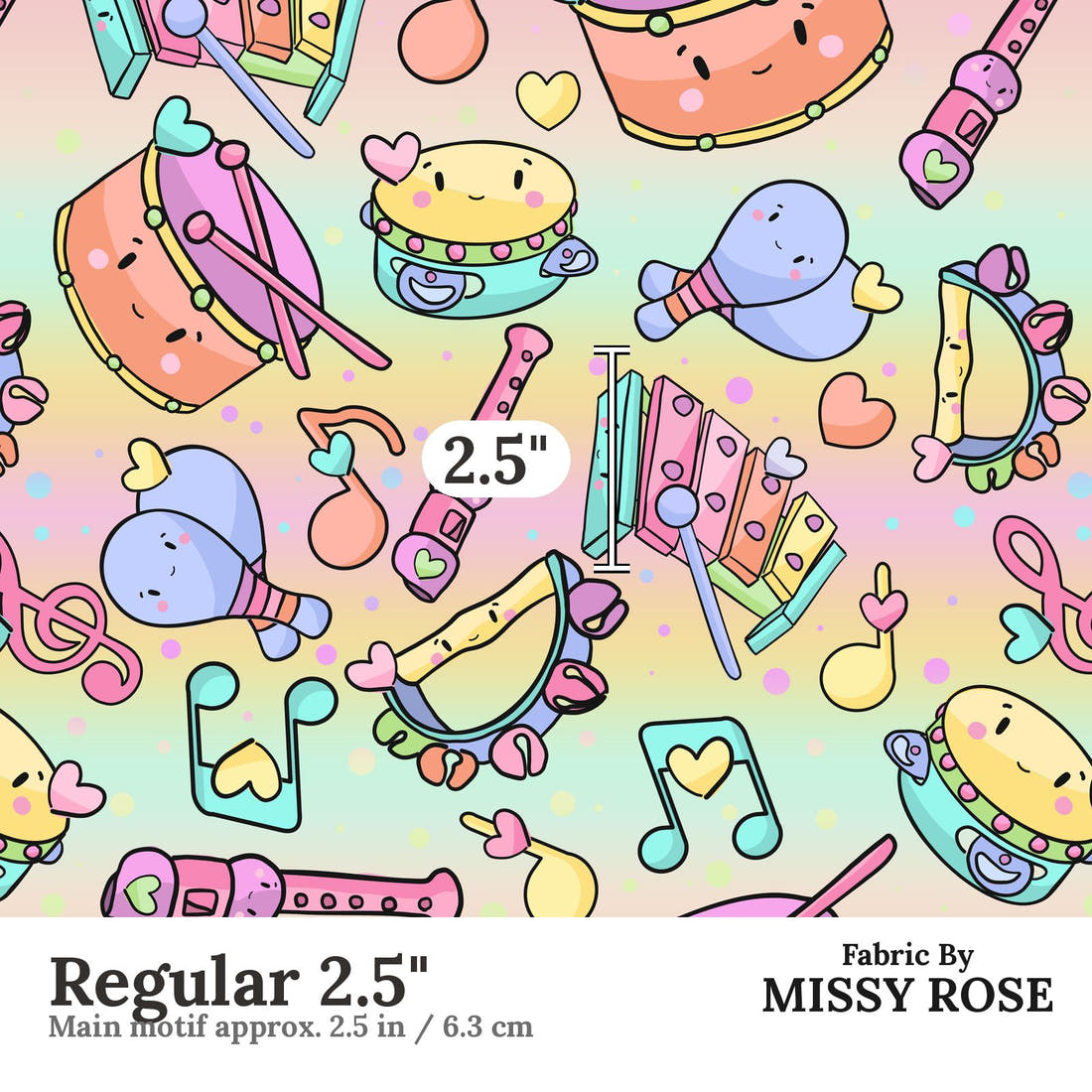 Design 355 Musical Instruments Fabric Regular 2.5" - print scale | Fabric by Missy Rose