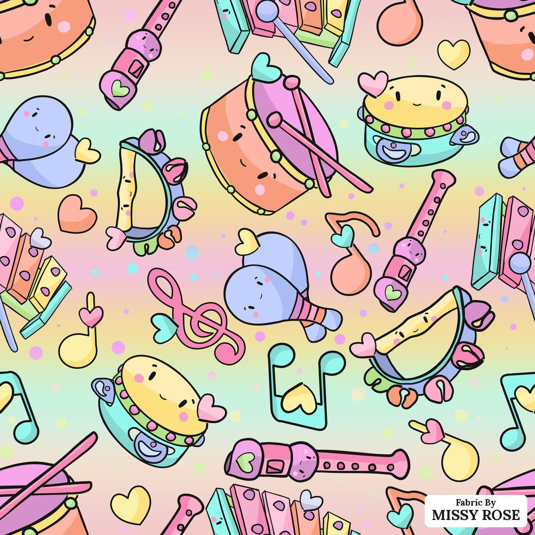 Design 355 Musical Instruments Fabric - flat view of the print, zoom in for detail | Fabric by Missy Rose