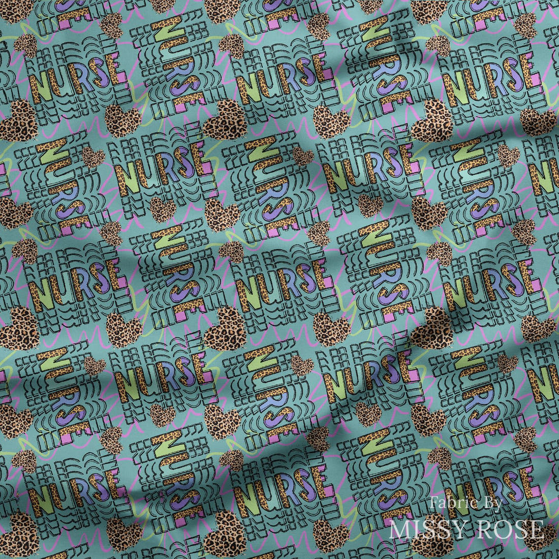 Design 356 Nurse Fabric draped fabric mockup – custom printed fabric by the metre | Fabric by Missy Rose