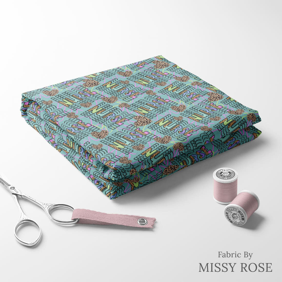 Design 356 Nurse Fabric folded fabric stack with matching thread – pre-order fabric Australia | Fabric by Missy Rose