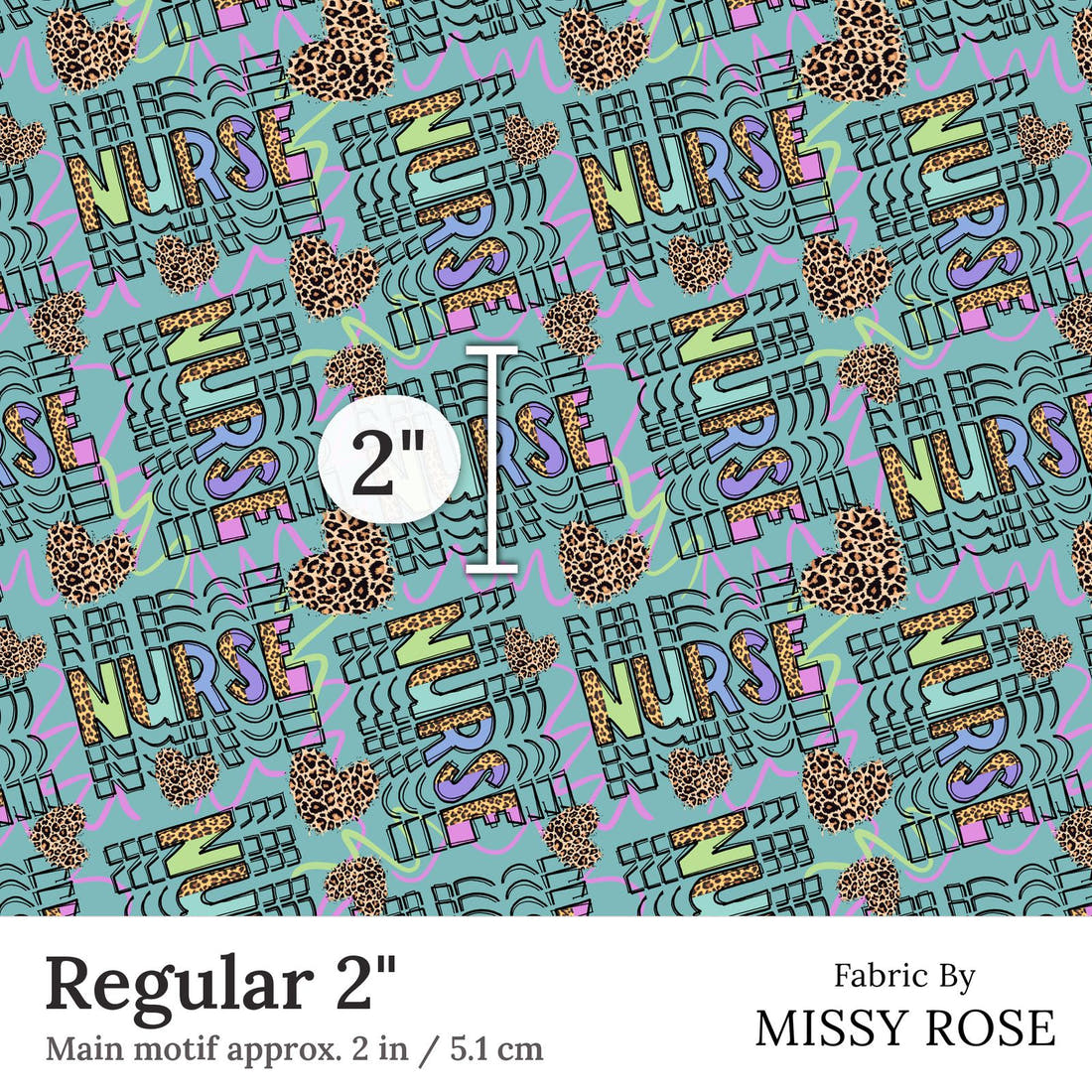 Design 356 Nurse Fabric Regular 2 inch print scale guide | Fabric by Missy Rose