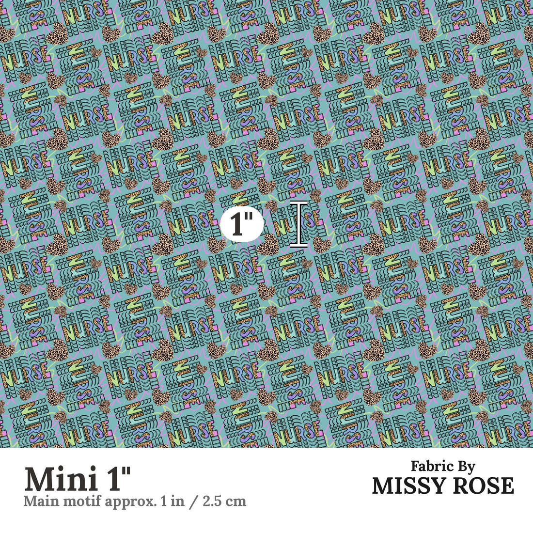 Design 356 Nurse Fabric Mini 1" - print scale | Fabric by Missy Rose