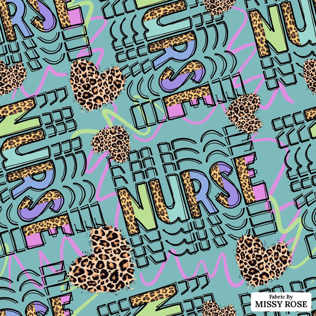 Design 356 Nurse Fabric - flat view of the print, zoom in for detail | Fabric by Missy Rose