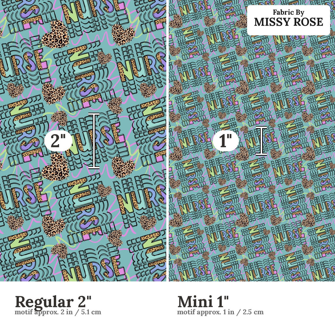Design 356 Nurse Fabric size comparison - print scale | Fabric by Missy Rose