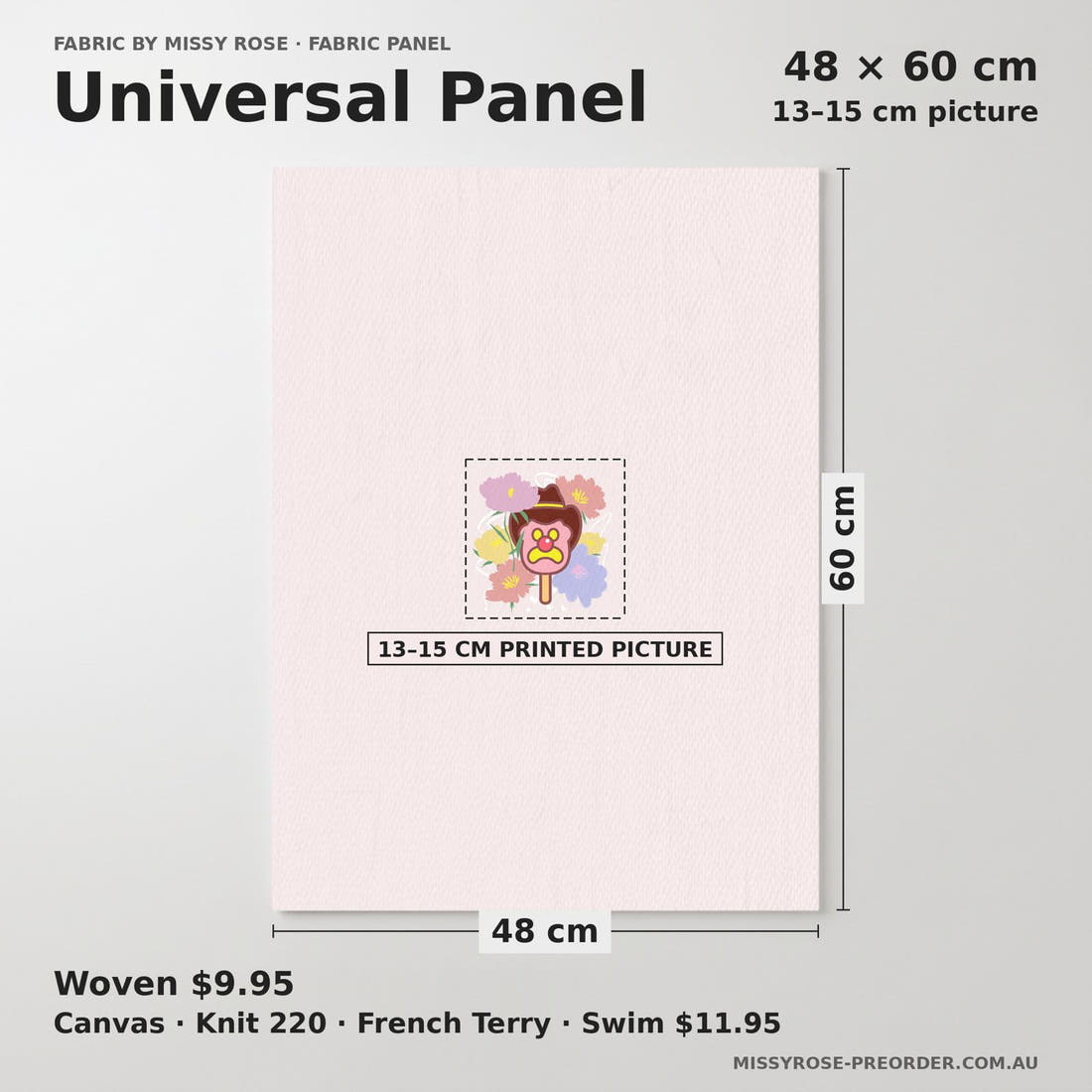 Design 357 Pastel Floral Ice Cream Panel universal panel sizing – 13–15 cm printed picture on 48 × 60 cm fabric | Fabric by Missy Rose