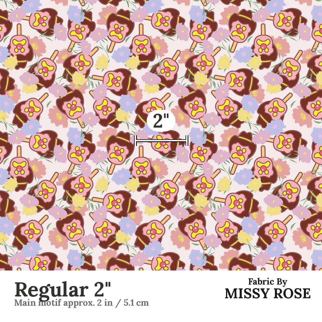 Design 357 Pastel Floral Ice Cream Fabric Regular 2" - print scale | Fabric by Missy Rose