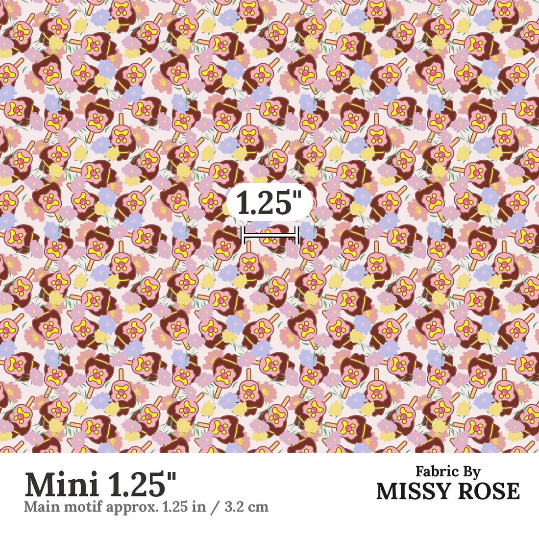 Design 357 Pastel Floral Ice Cream Fabric Mini 1.25" - print scale | Fabric by Missy Rose