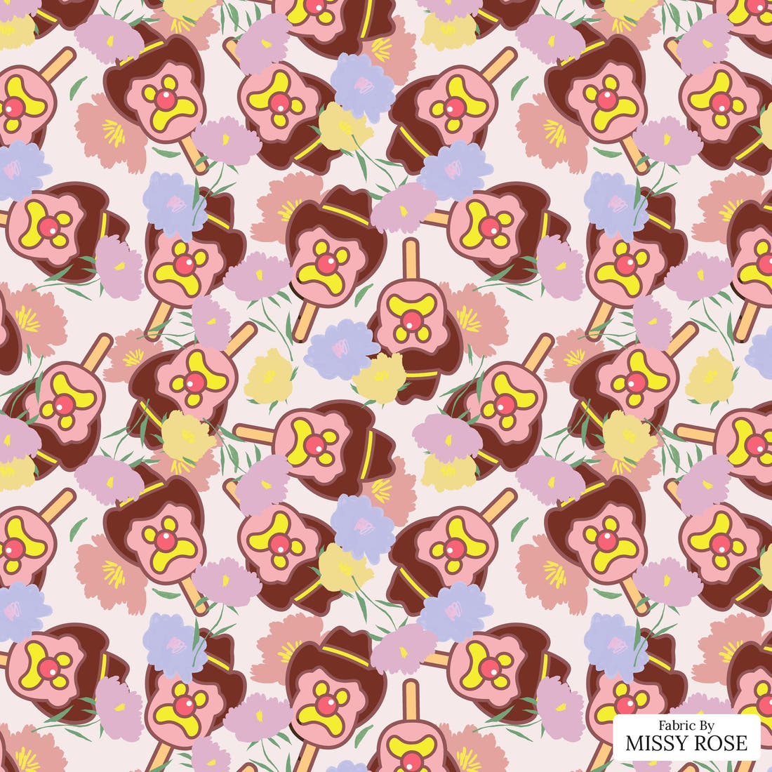 Design 357 Pastel Floral Ice Cream Fabric - flat view of the print, zoom in for detail | Fabric by Missy Rose