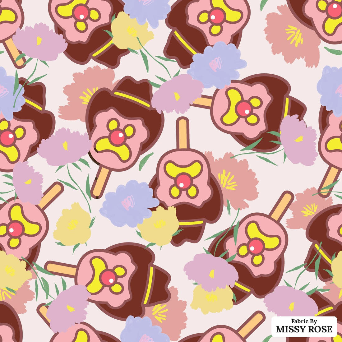 Design 357 Pastel Floral Ice Cream Fabric - flat view of the print, zoom in for detail | Fabric by Missy Rose