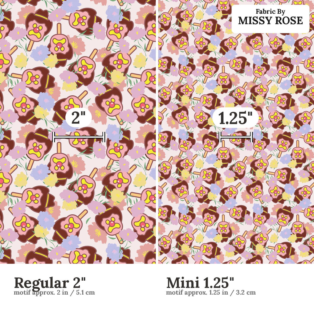 Design 357 Pastel Floral Ice Cream Fabric size comparison - print scale | Fabric by Missy Rose