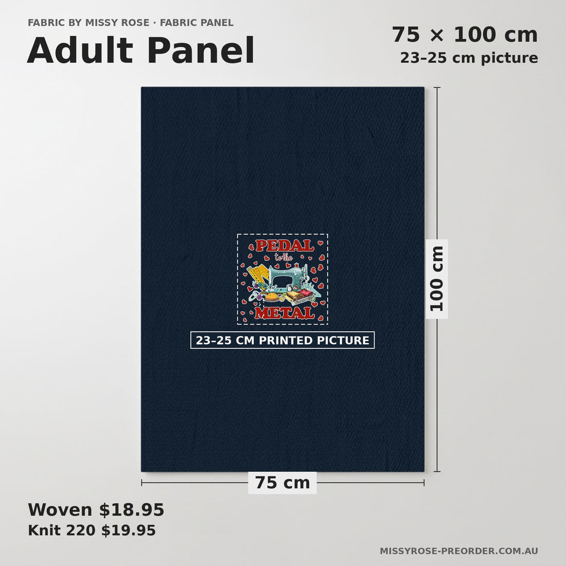 Design 358 Sewing Panel adult panel sizing – 23–25 cm printed picture on 75 × 100 cm fabric | Fabric by Missy Rose