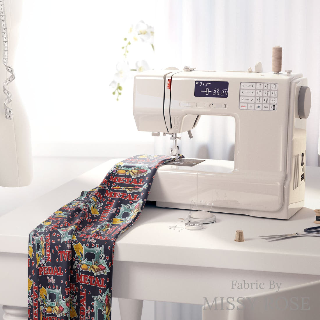 Design 358 Sewing Fabric on a sewing machine – premium fabric for sewing projects | Fabric by Missy Rose
