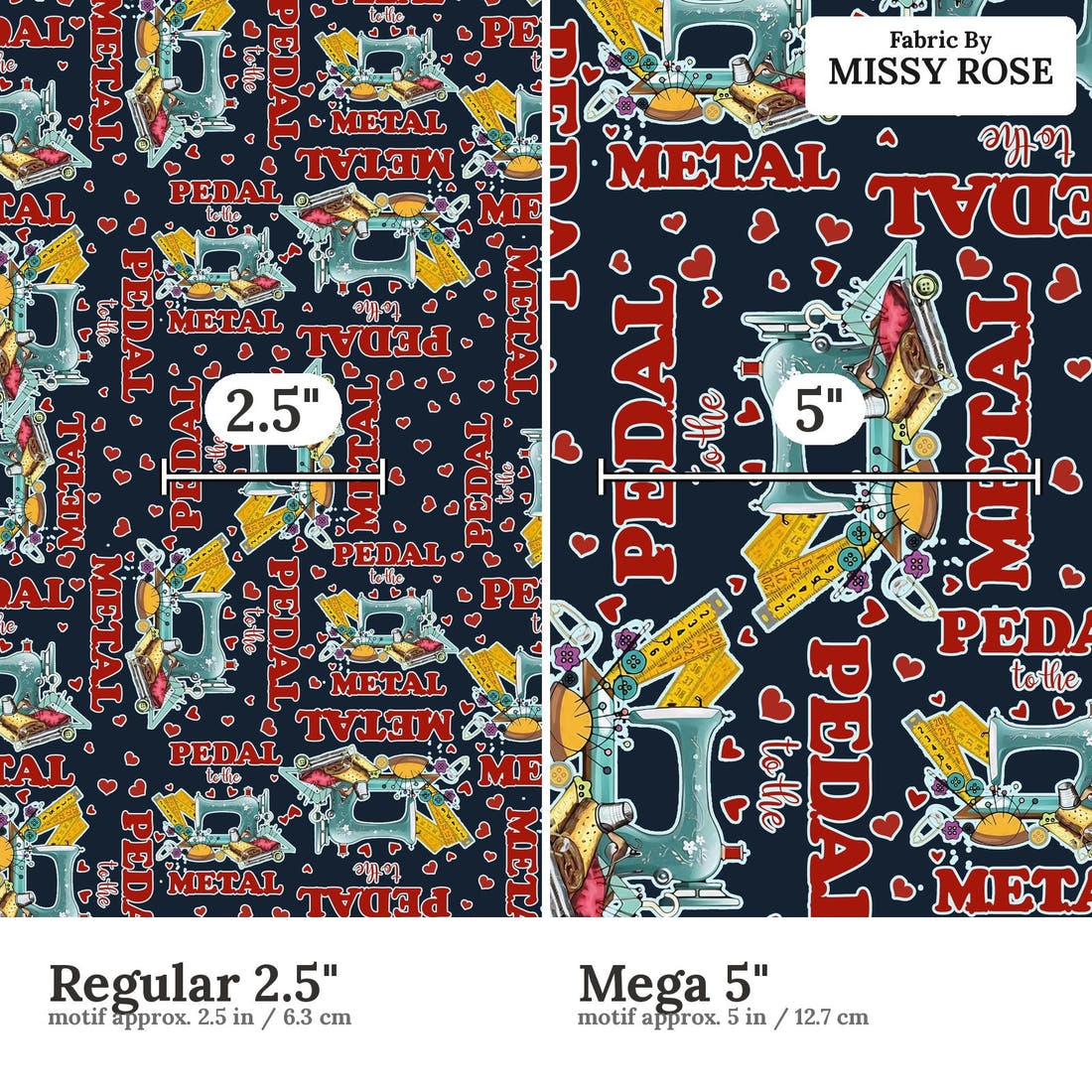 Design 358 Sewing Fabric size comparison - print scale | Fabric by Missy Rose