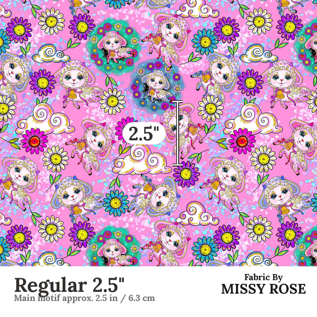 Design 359 Pink Lamb Fabric Regular 2.5" - print scale | Fabric by Missy Rose