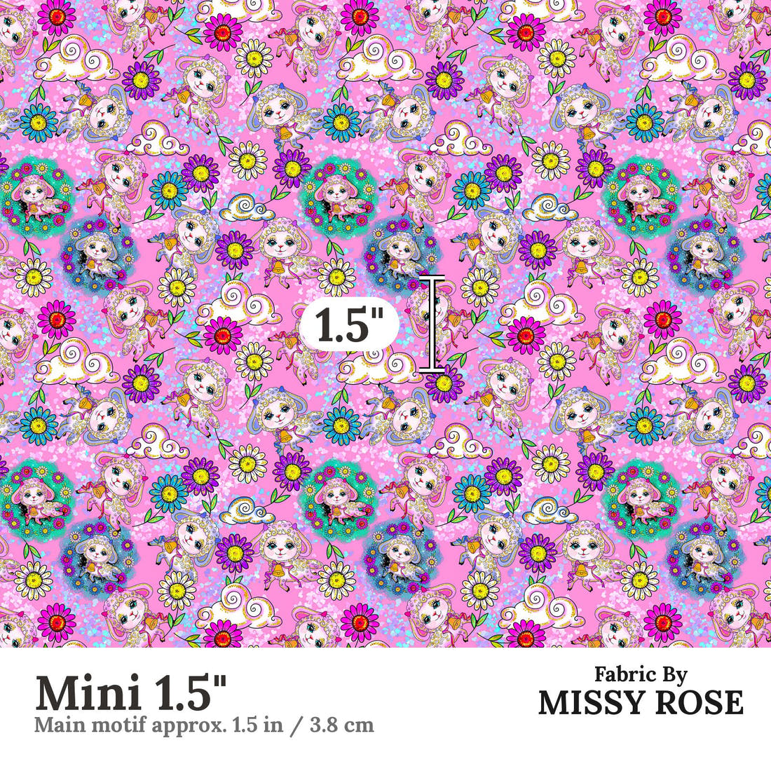 Design 359 Pink Lamb Fabric Mini 1.5" - print scale | Fabric by Missy Rose