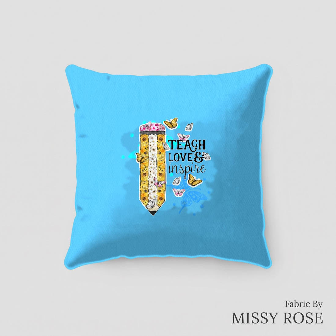 Design 36 Teacher Panel sewn into a cushion – see how the panel looks made up | Fabric by Missy Rose