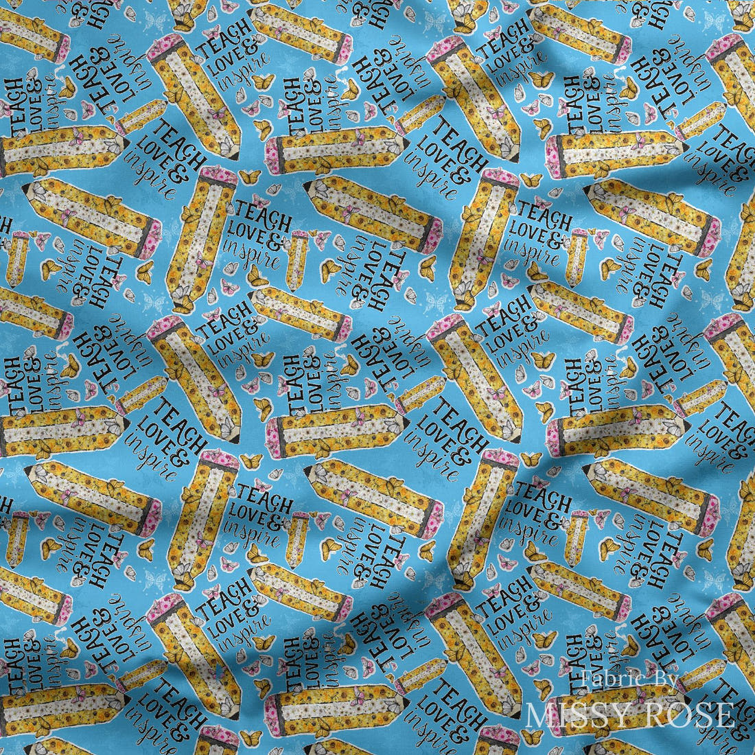 Design 36 Teacher Fabric draped fabric mockup – custom printed fabric by the metre | Fabric by Missy Rose
