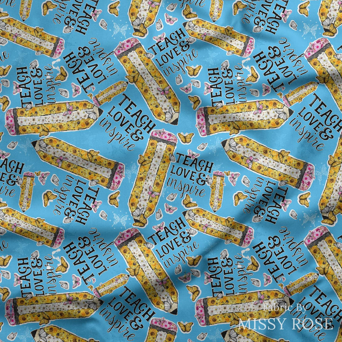 Design 36 Teacher Fabric draped fabric mockup – custom printed fabric by the metre | Fabric by Missy Rose