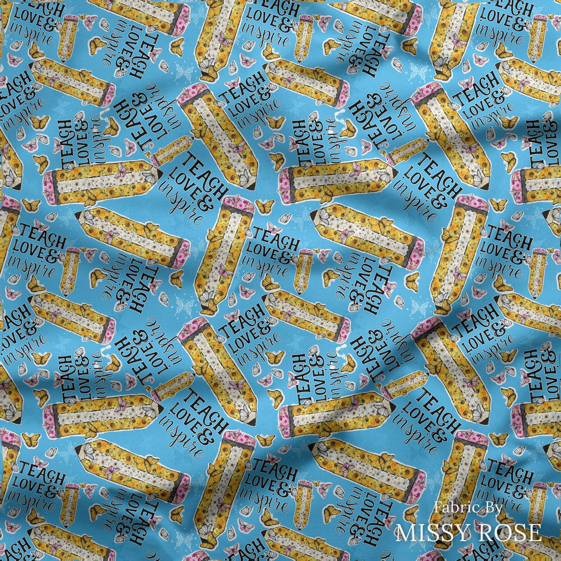 Design 36 Teacher Fabric draped fabric mockup – custom printed fabric by the metre | Fabric by Missy Rose