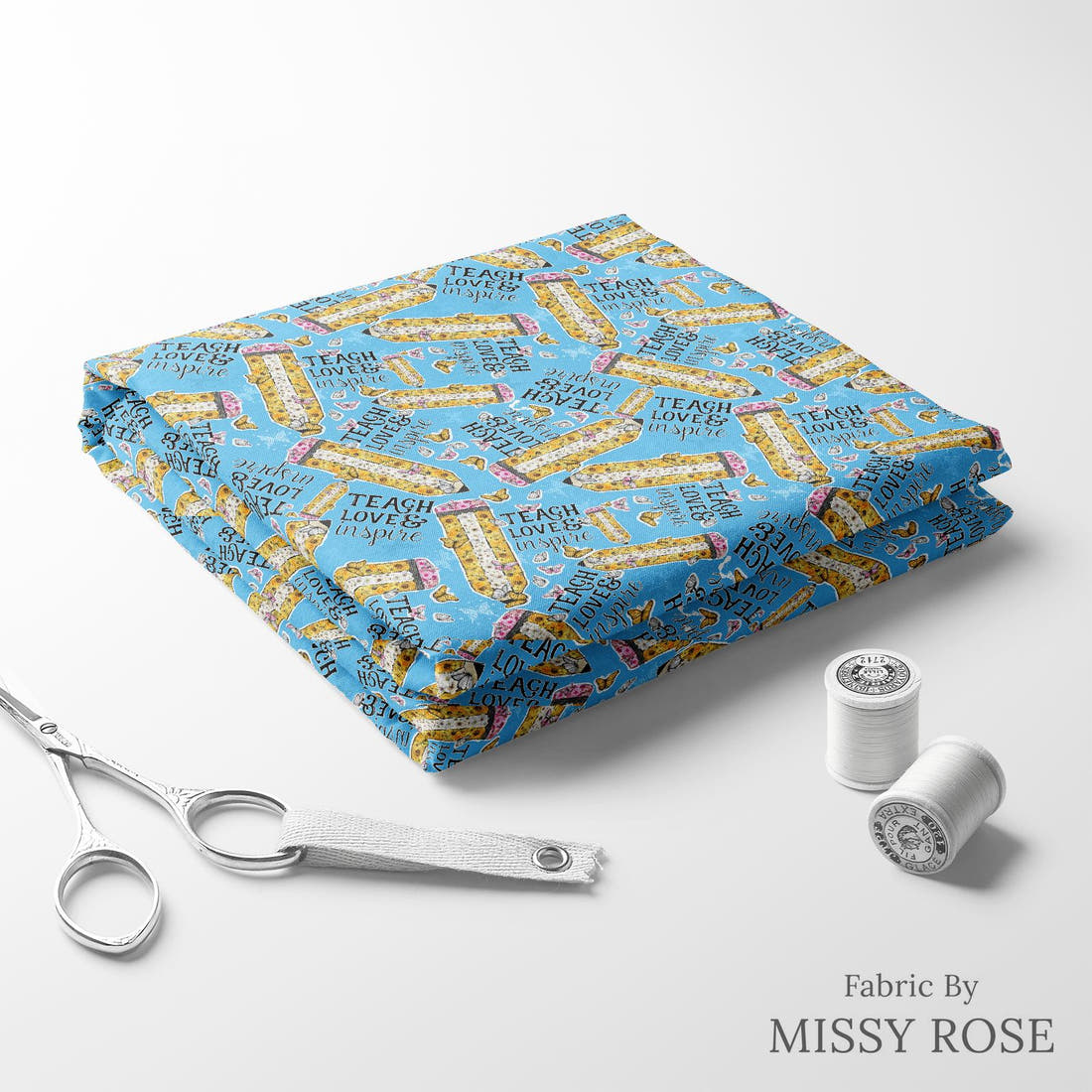 Design 36 Teacher Fabric folded fabric stack with matching thread – pre-order fabric Australia | Fabric by Missy Rose