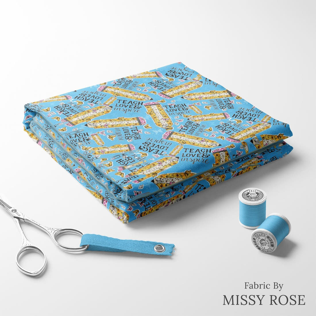Design 36 Teacher Fabric folded fabric stack with matching thread – pre-order fabric Australia | Fabric by Missy Rose