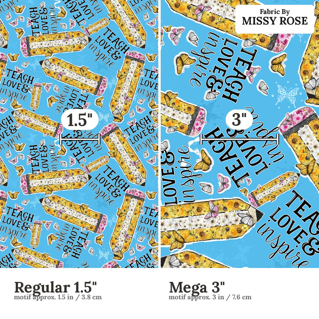 Design 36 Teacher Fabric size comparison - print scale | Fabric by Missy Rose