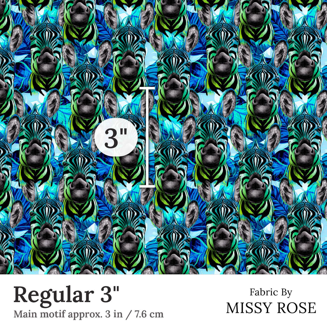Design 360 Blue Zebra Fabric Regular 3 inch print scale guide | Fabric by Missy Rose