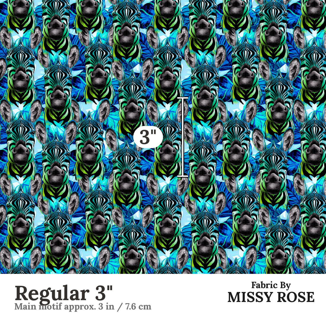 Design 360 Blue Zebra Fabric Regular 3" - print scale | Fabric by Missy Rose