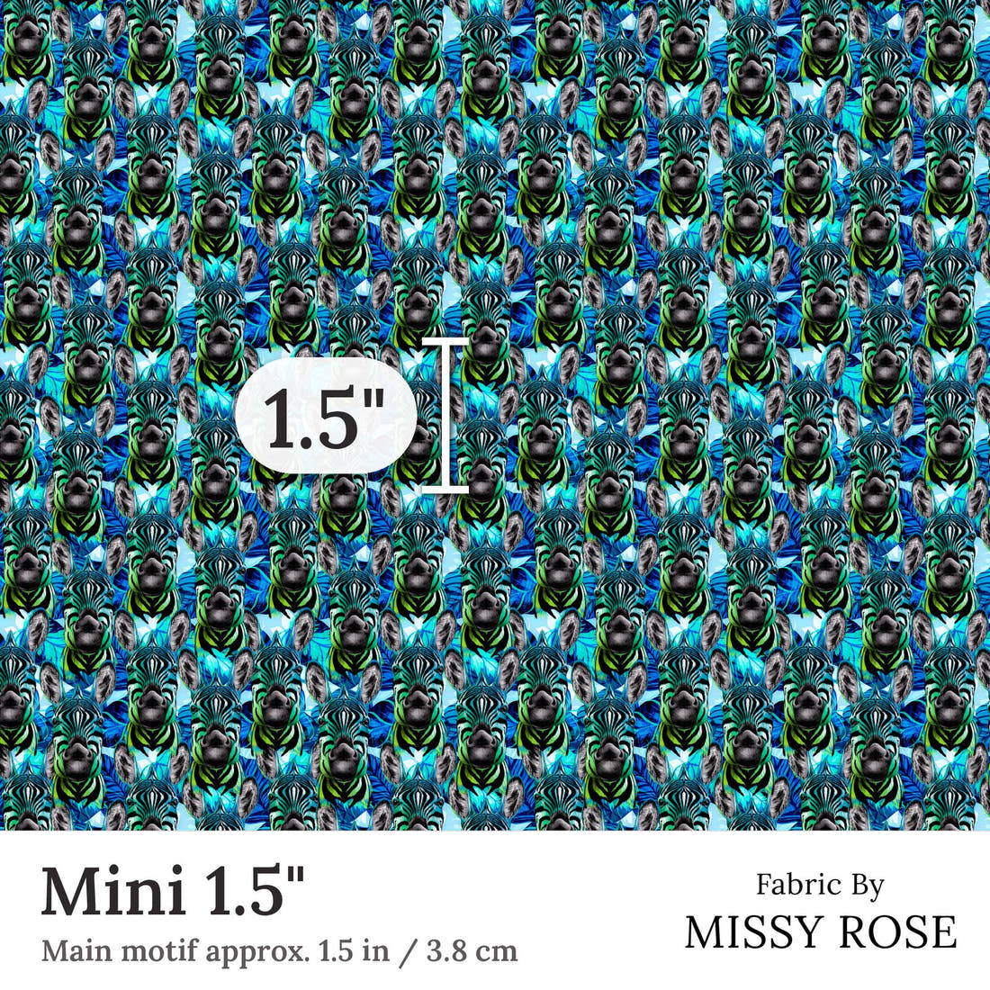 Design 360 Blue Zebra Fabric Mini 1.5 inch print scale guide | Fabric by Missy Rose