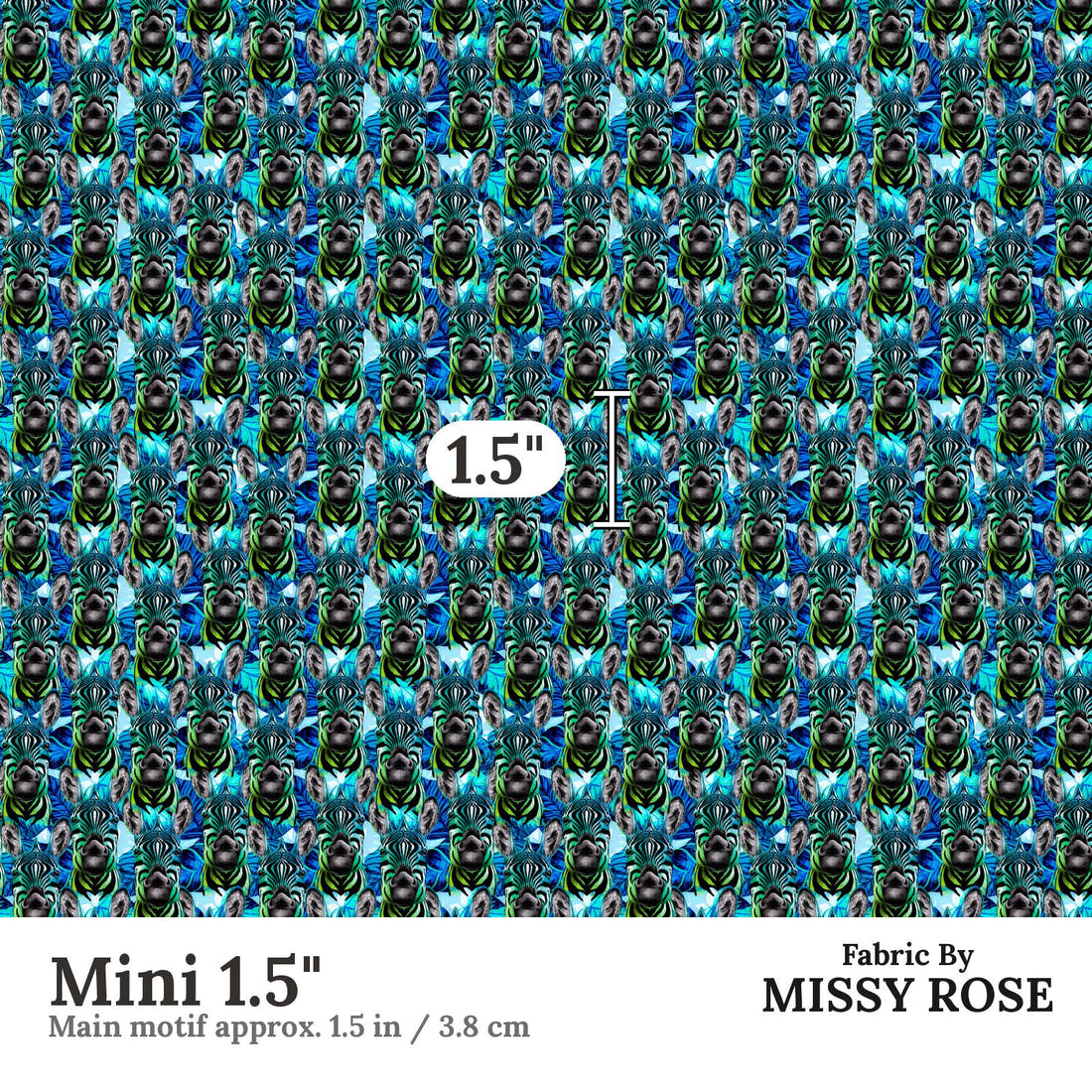 Design 360 Blue Zebra Fabric Mini 1.5" - print scale | Fabric by Missy Rose