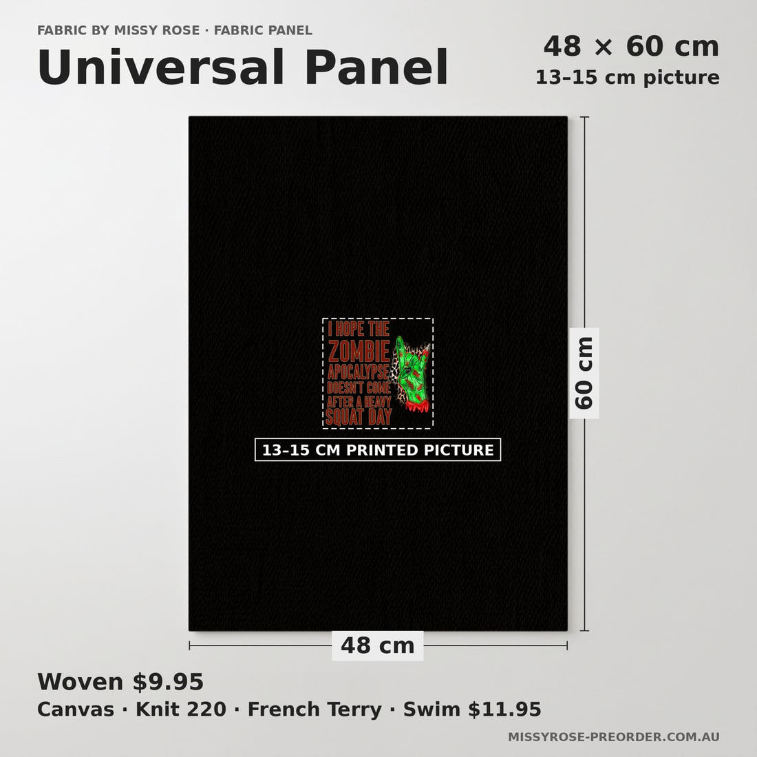 Design 361 Zombie Panel universal panel sizing – 13–15 cm printed picture on 48 × 60 cm fabric | Fabric by Missy Rose