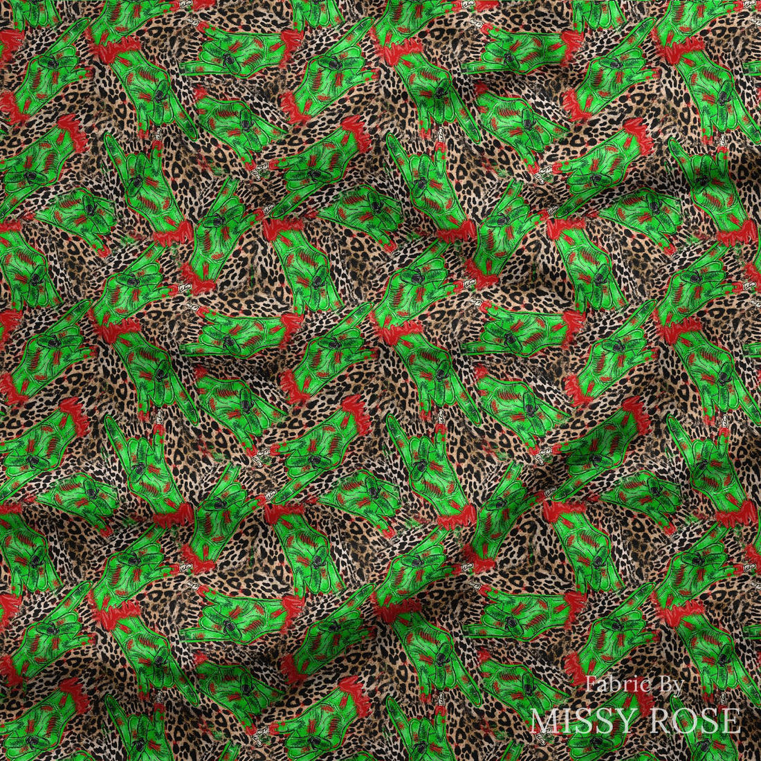 Design 361 Zombie Fabric draped fabric mockup – custom printed fabric by the metre | Fabric by Missy Rose