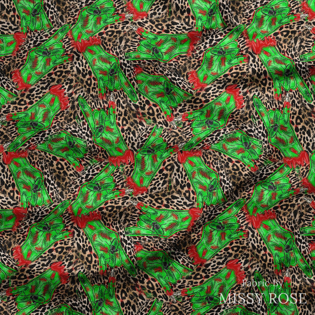 Design 361 Zombie Fabric draped fabric mockup – custom printed fabric by the metre | Fabric by Missy Rose