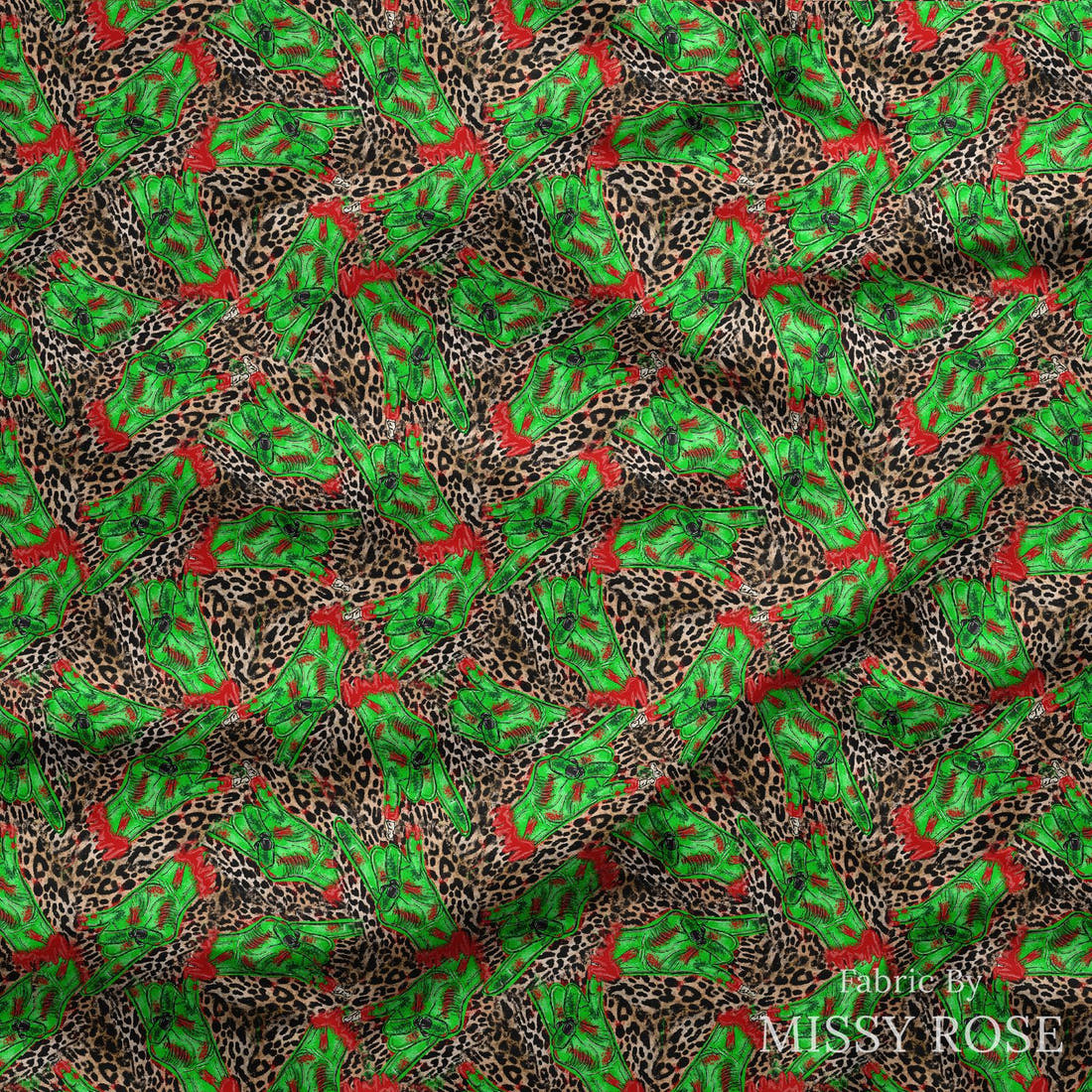 Design 361 Zombie Fabric draped fabric mockup – custom printed fabric by the metre | Fabric by Missy Rose