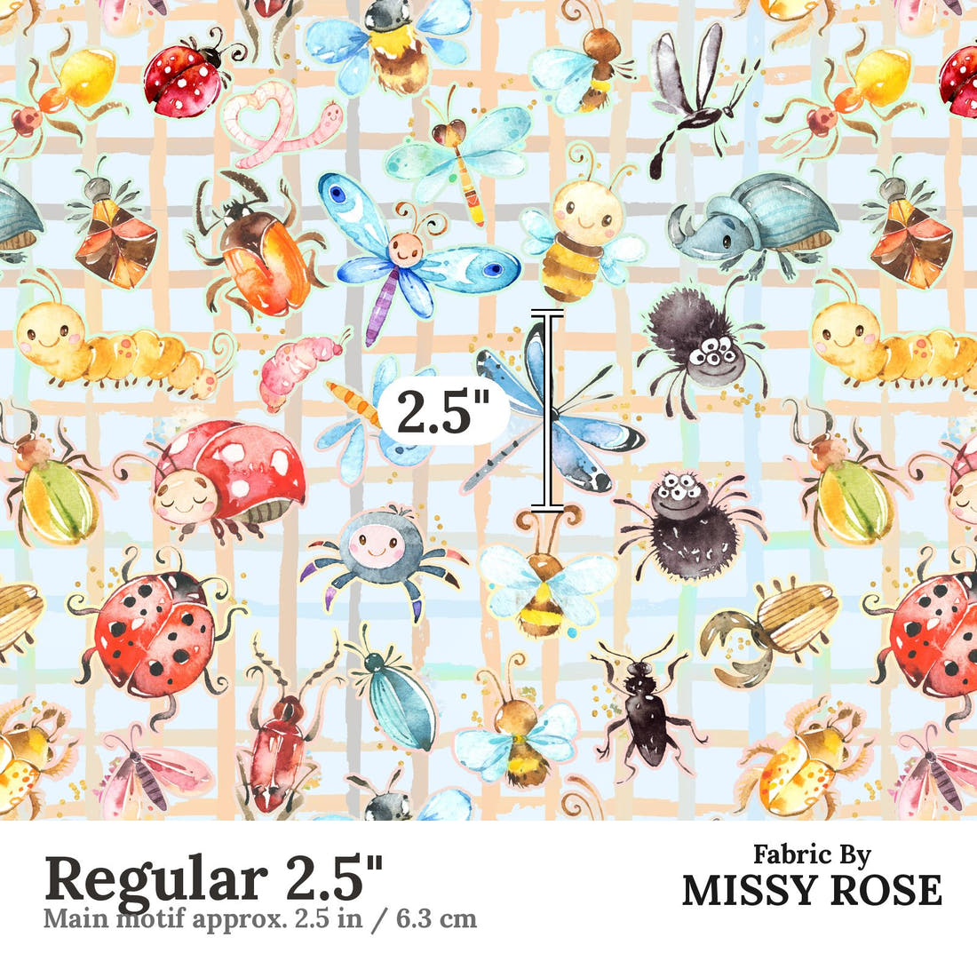 Design 362 Cute Plaid Insects Fabric Regular 2.5" - print scale | Fabric by Missy Rose