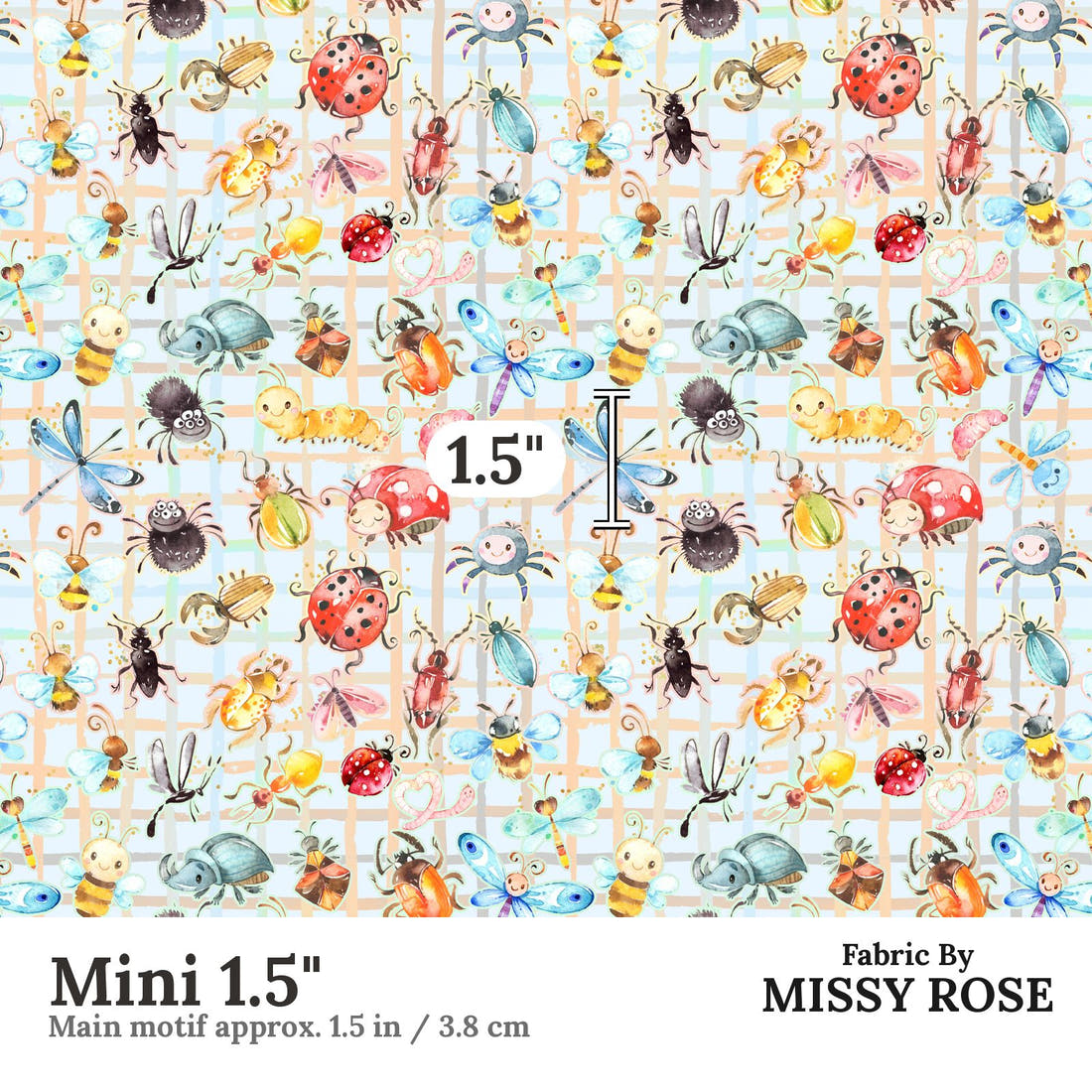 Design 362 Cute Plaid Insects Fabric Mini 1.5" - print scale | Fabric by Missy Rose