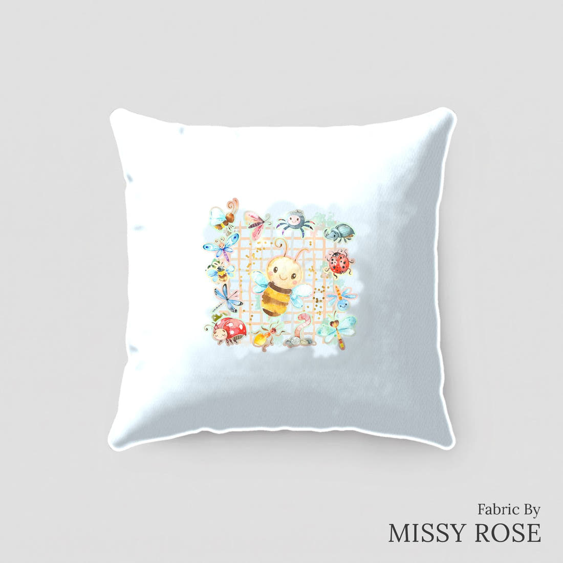 Design 362 Cute Plaid Insects Panel sewn into a cushion – see how the panel looks made up | Fabric by Missy Rose