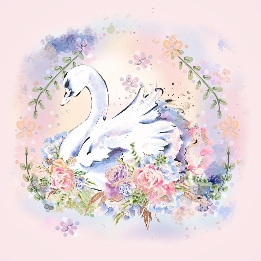 Design 363 Swans Panel – full artwork close-up of the printed picture | Fabric by Missy Rose