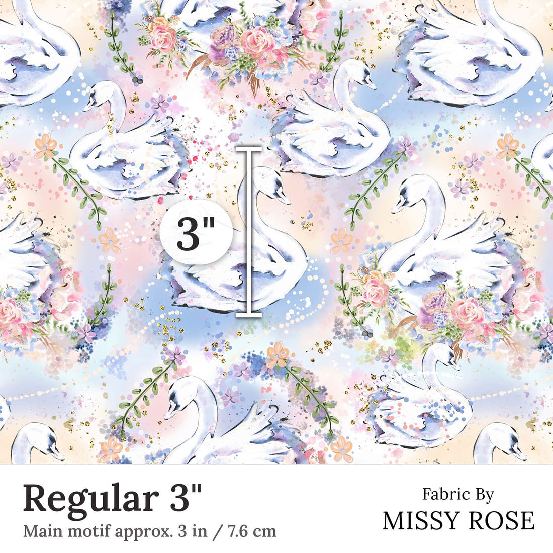Design 363 Swans Fabric Regular 3 inch print scale guide | Fabric by Missy Rose