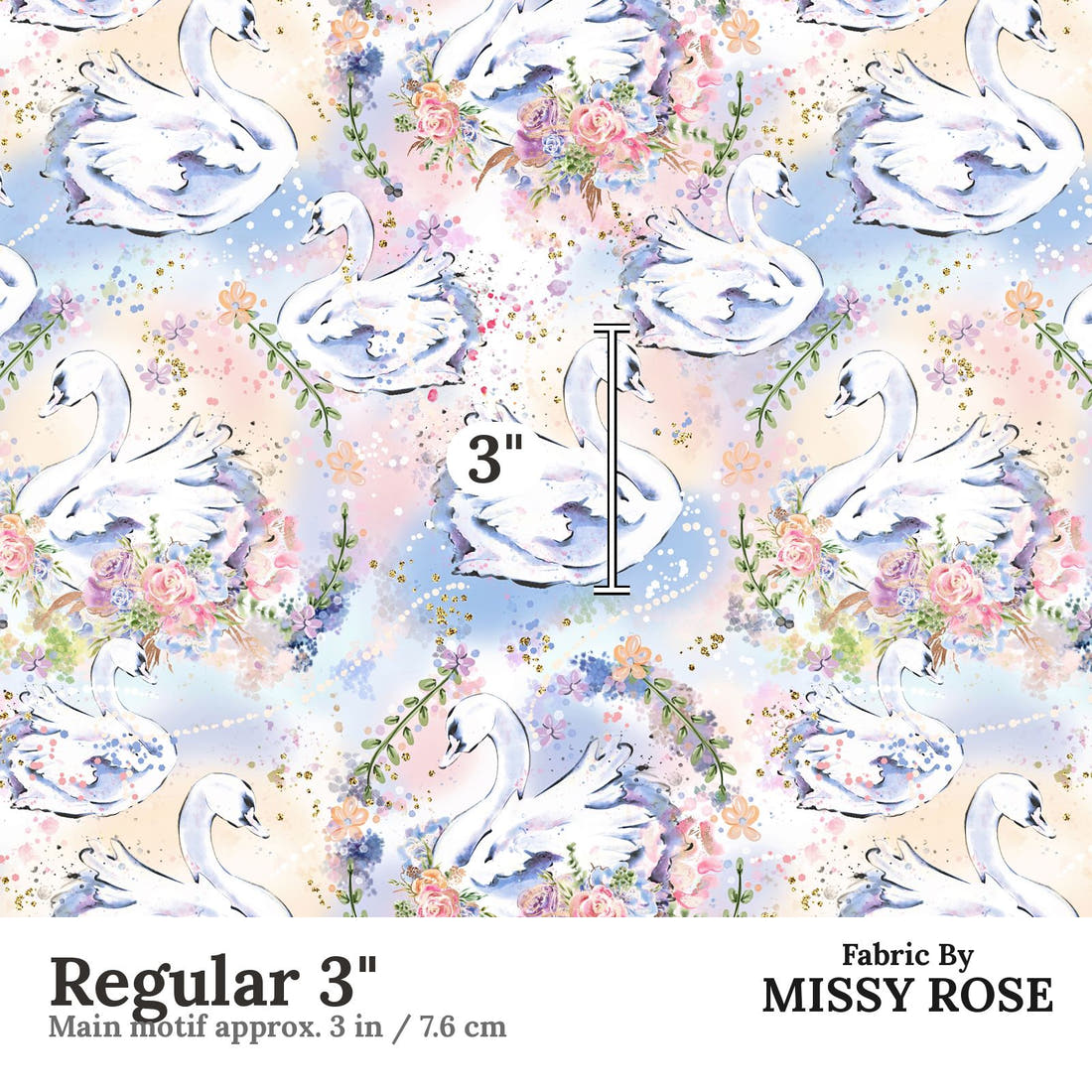 Design 363 Swans Fabric Regular 3" - print scale | Fabric by Missy Rose