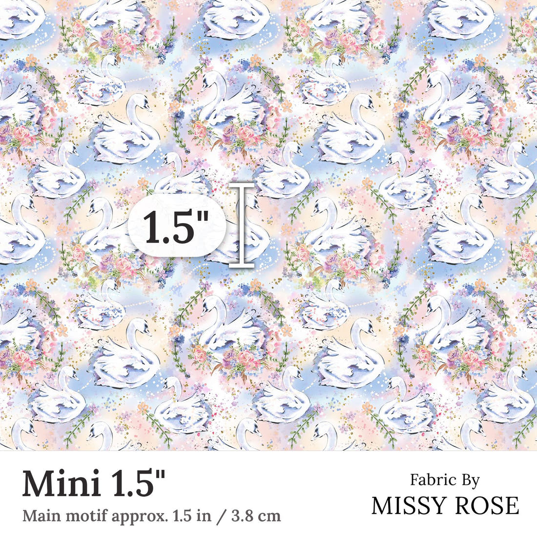 Design 363 Swans Fabric Mini 1.5 inch print scale guide | Fabric by Missy Rose