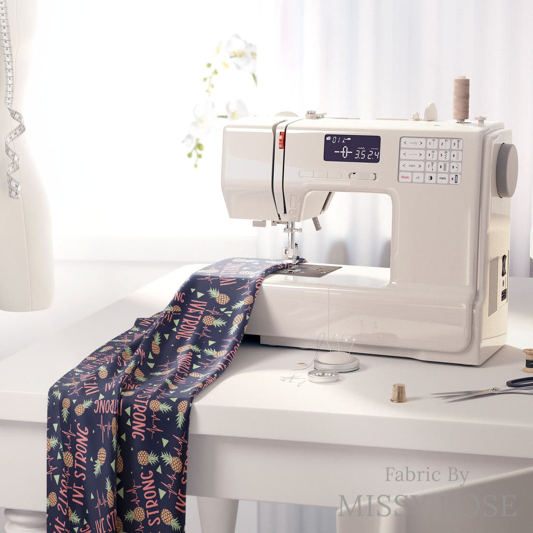 Design 364 IVF Strong Fabric on a sewing machine – premium fabric for sewing projects | Fabric by Missy Rose