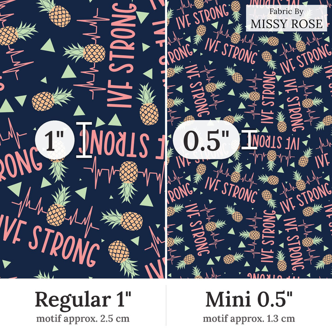 Design 364 IVF Strong Fabric Regular 1 inch vs Mini 0.5 inch print scale side by side | Fabric by Missy Rose