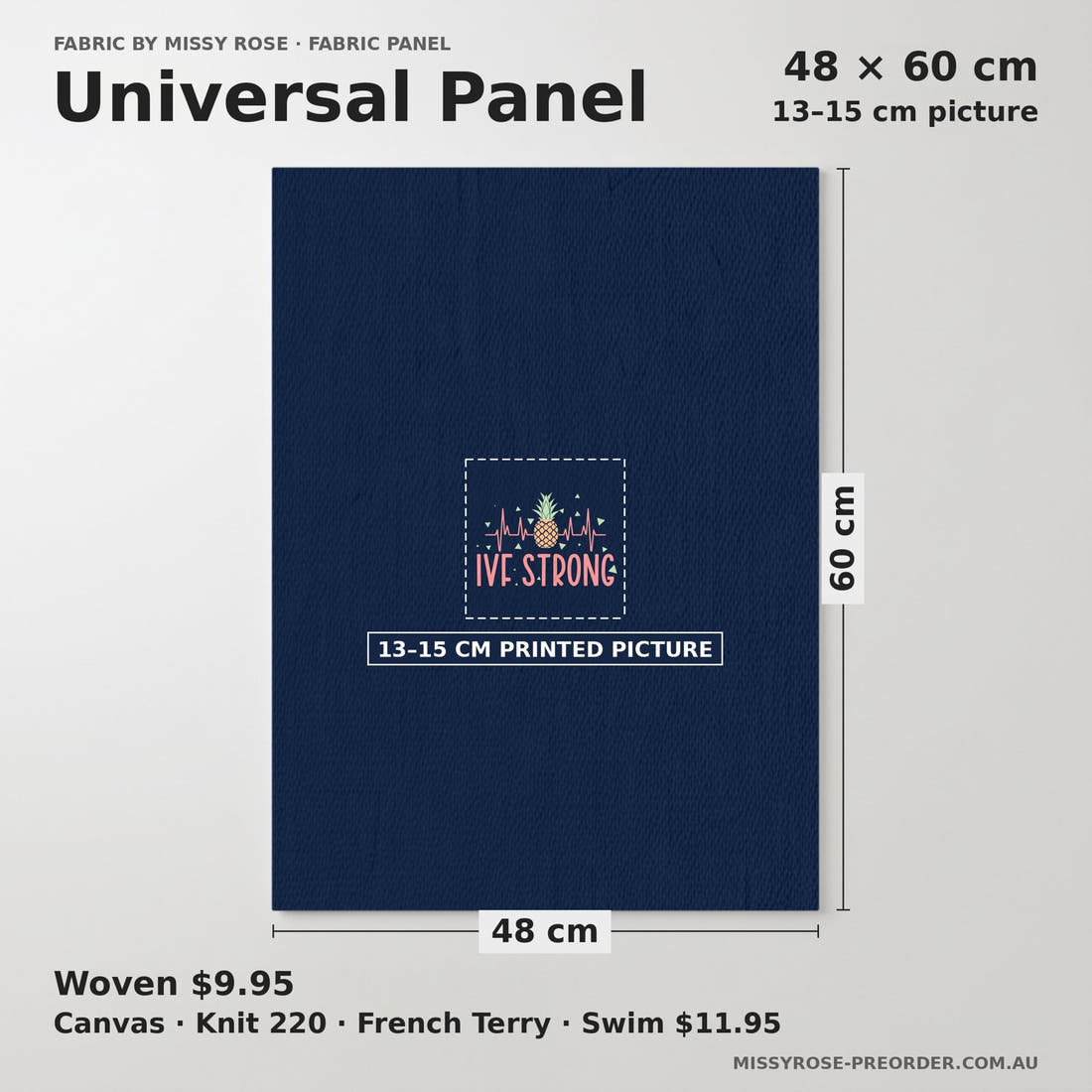 Design 364 IVF Strong Panel universal panel sizing – 13–15 cm printed picture on 48 × 60 cm fabric | Fabric by Missy Rose