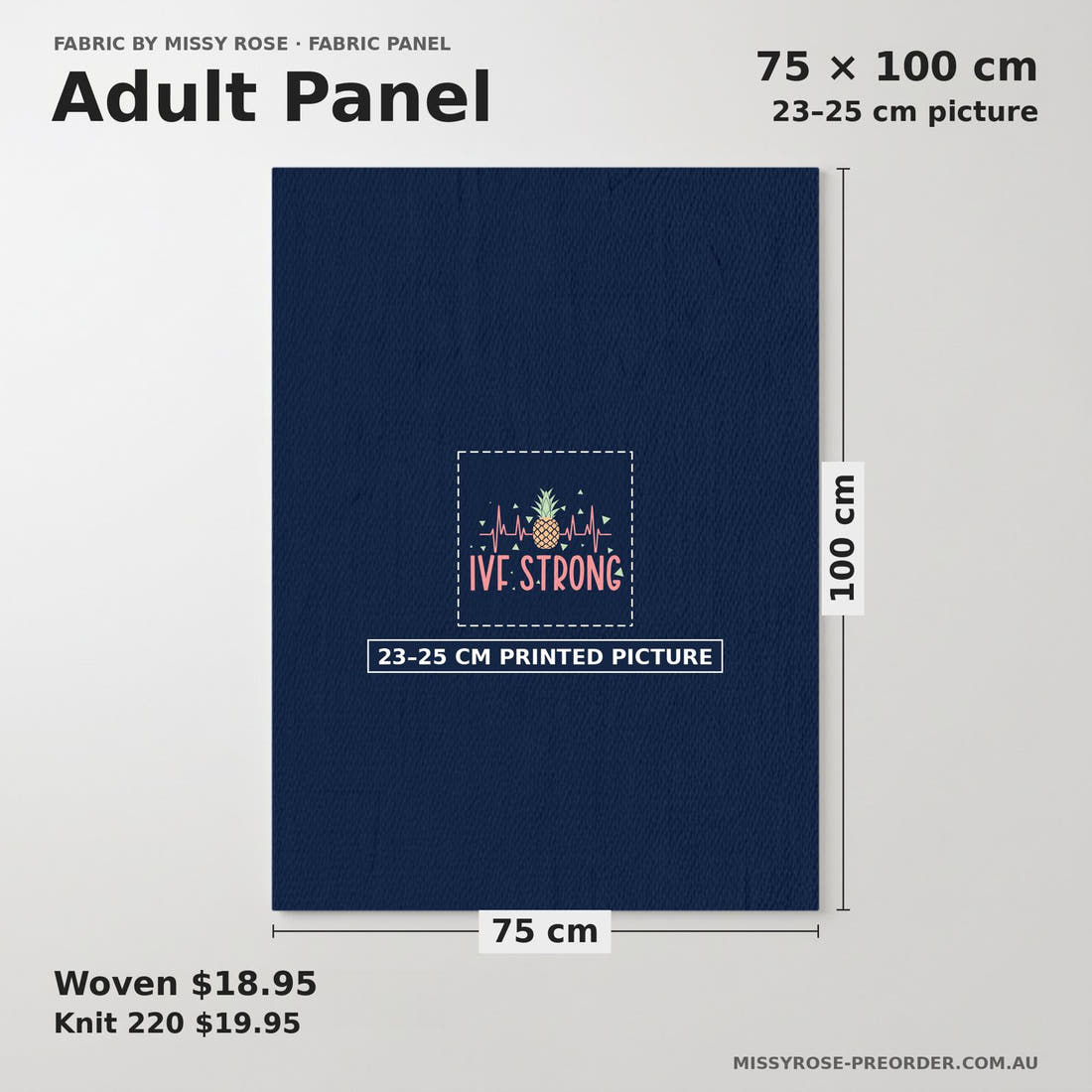 Design 364 IVF Strong Panel adult panel sizing – 23–25 cm printed picture on 75 × 100 cm fabric | Fabric by Missy Rose