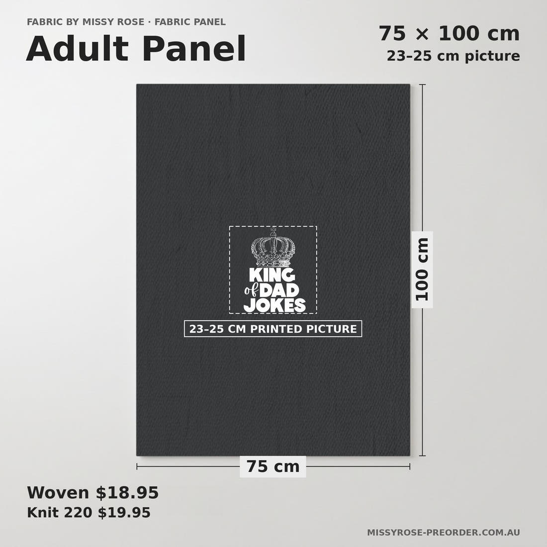 Design 365 Dad Jokes Panel adult panel sizing – 23–25 cm printed picture on 75 × 100 cm fabric | Fabric by Missy Rose